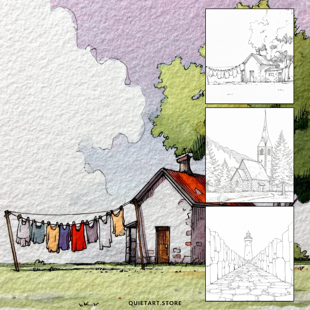 33 Country Look Watercolor Printable Coloring Pages (PDF Download)