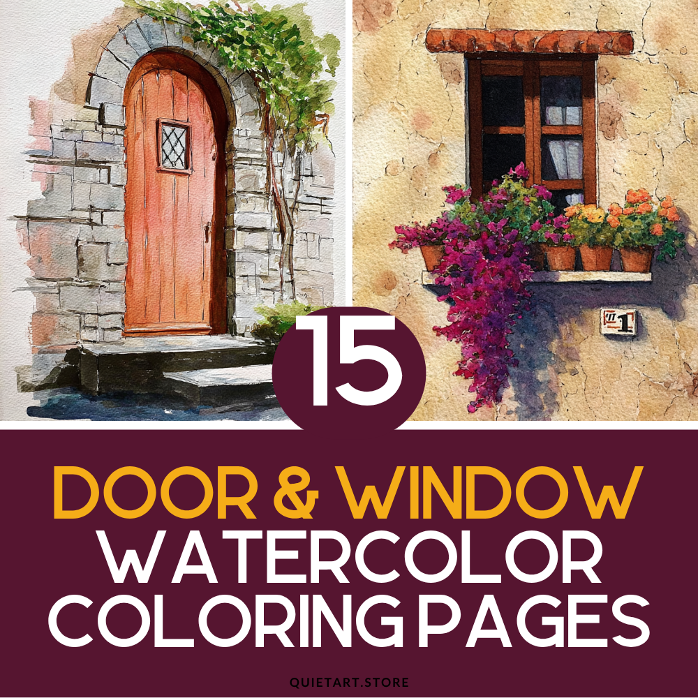 15 Door & Window Watercolor Printable Coloring Pages (PDF Download)