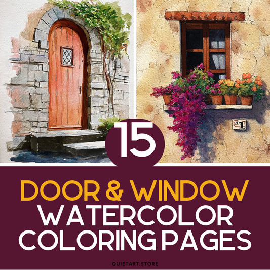 15 Door & Window Watercolor Printable Coloring Pages (PDF Download)