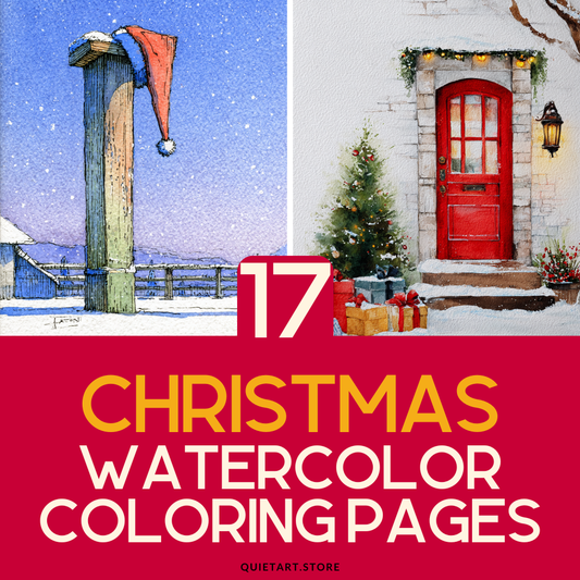 17 Christmas Watercolor Printable Coloring Pages (PDF Download)