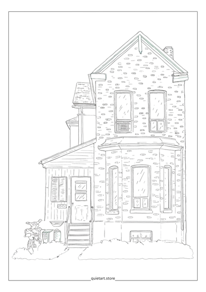 25 House Portrait Watercolor Printable Coloring Pages (PDF Download)