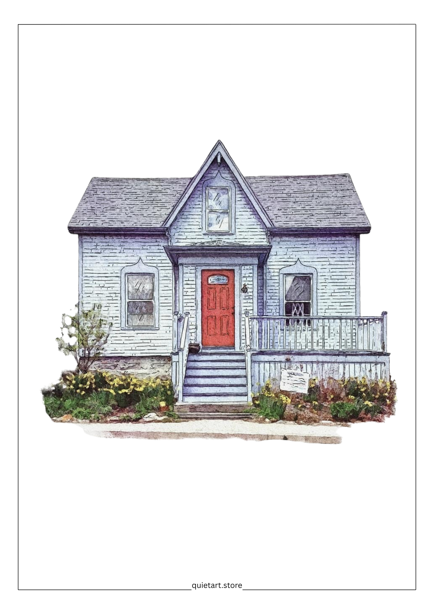 25 House Portrait Watercolor Printable Coloring Pages (PDF Download)