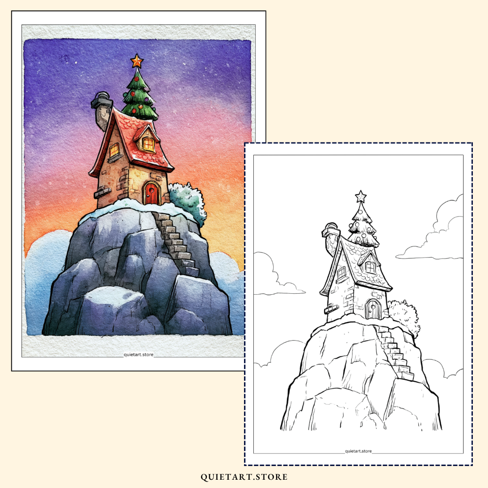 40 Christmas Watercolor Printable Coloring Pages (PDF Download)