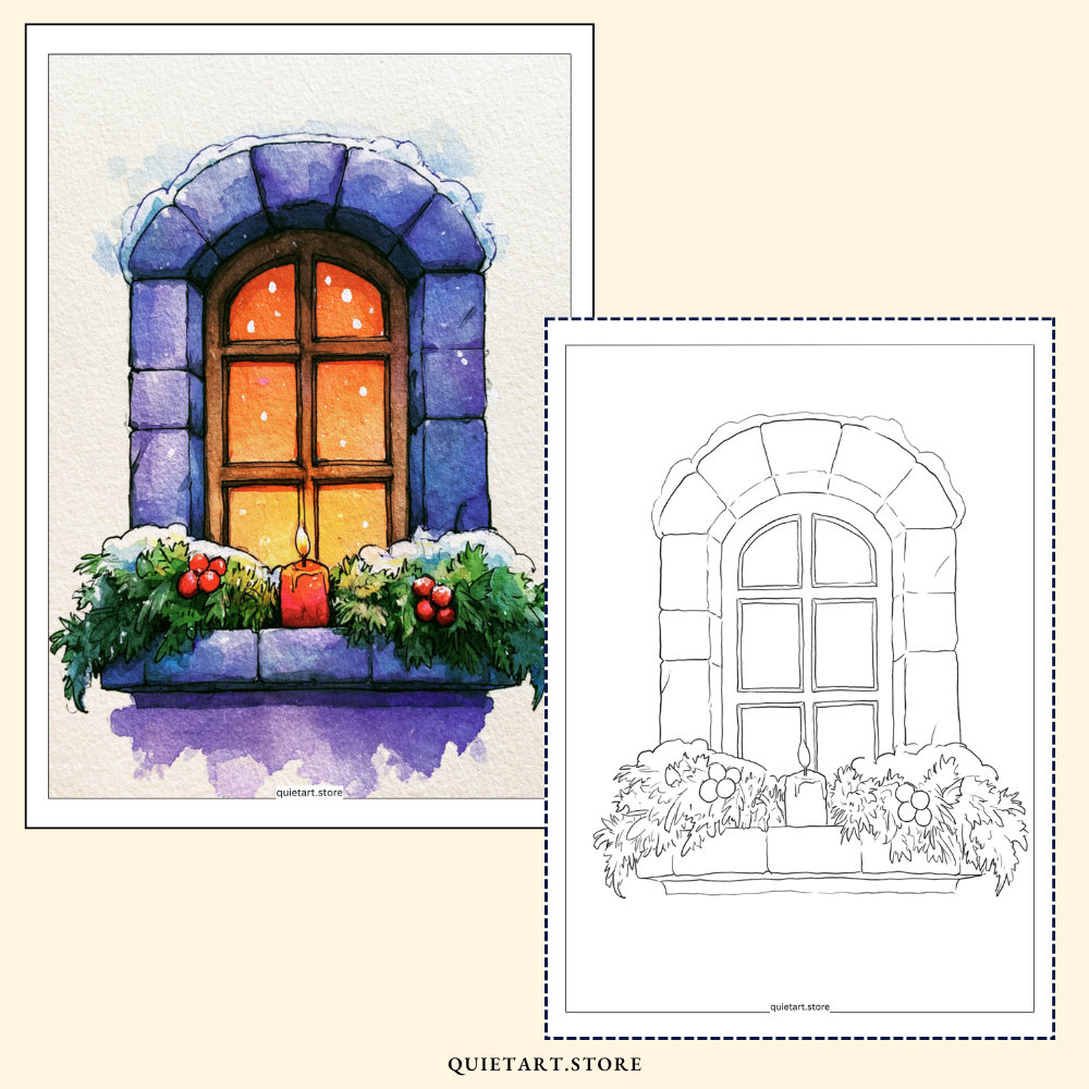 40 Christmas Watercolor Printable Coloring Pages (PDF Download)