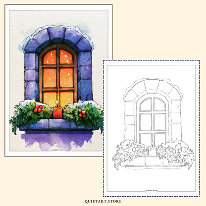 40 Christmas Watercolor Printable Coloring Pages (PDF Download)