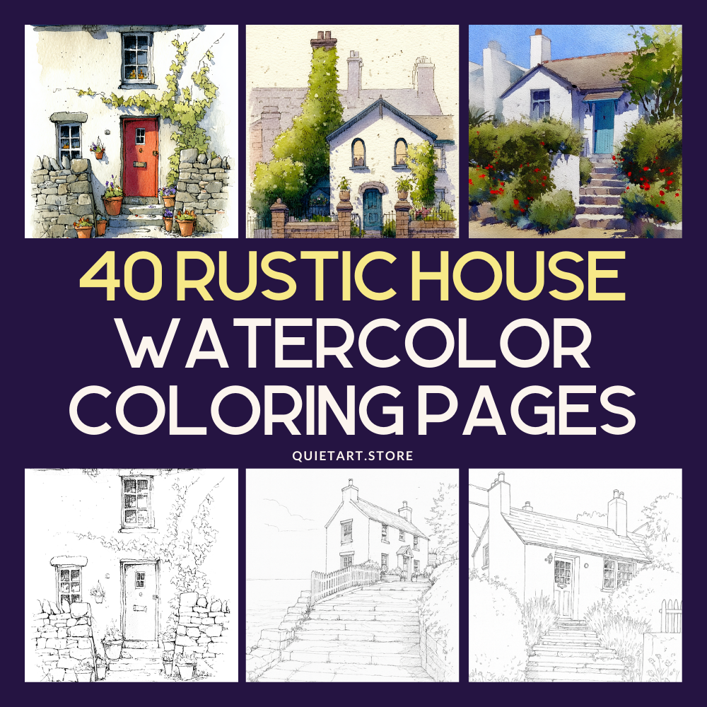 40 Rustic House Watercolor Printable Coloring Pages (PDF Download ...