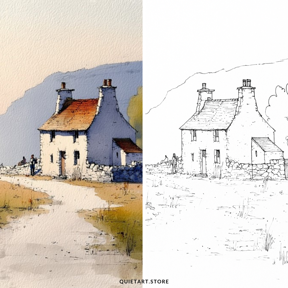 50 Cottage Watercolor Printable Coloring Pages (PDF Download)