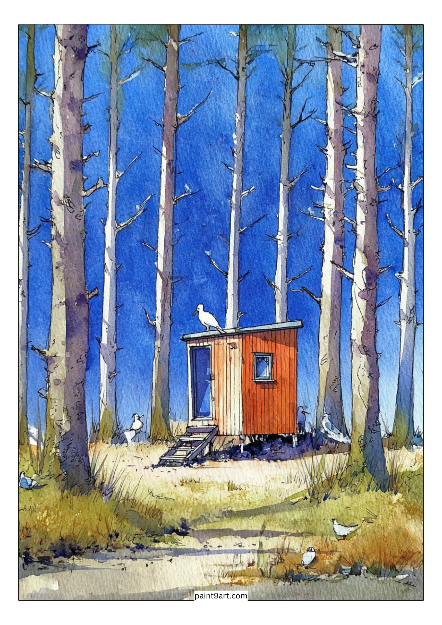 50 Tiny Cabin Watercolor Printable Coloring Pages (PDF Download)