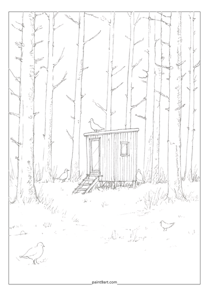 50 Tiny Cabin Watercolor Printable Coloring Pages (PDF Download)