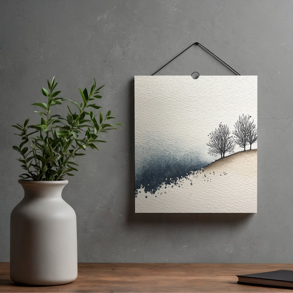 Blue Drift Trees – Minimalist Watercolor Landscape Printable Wall Art