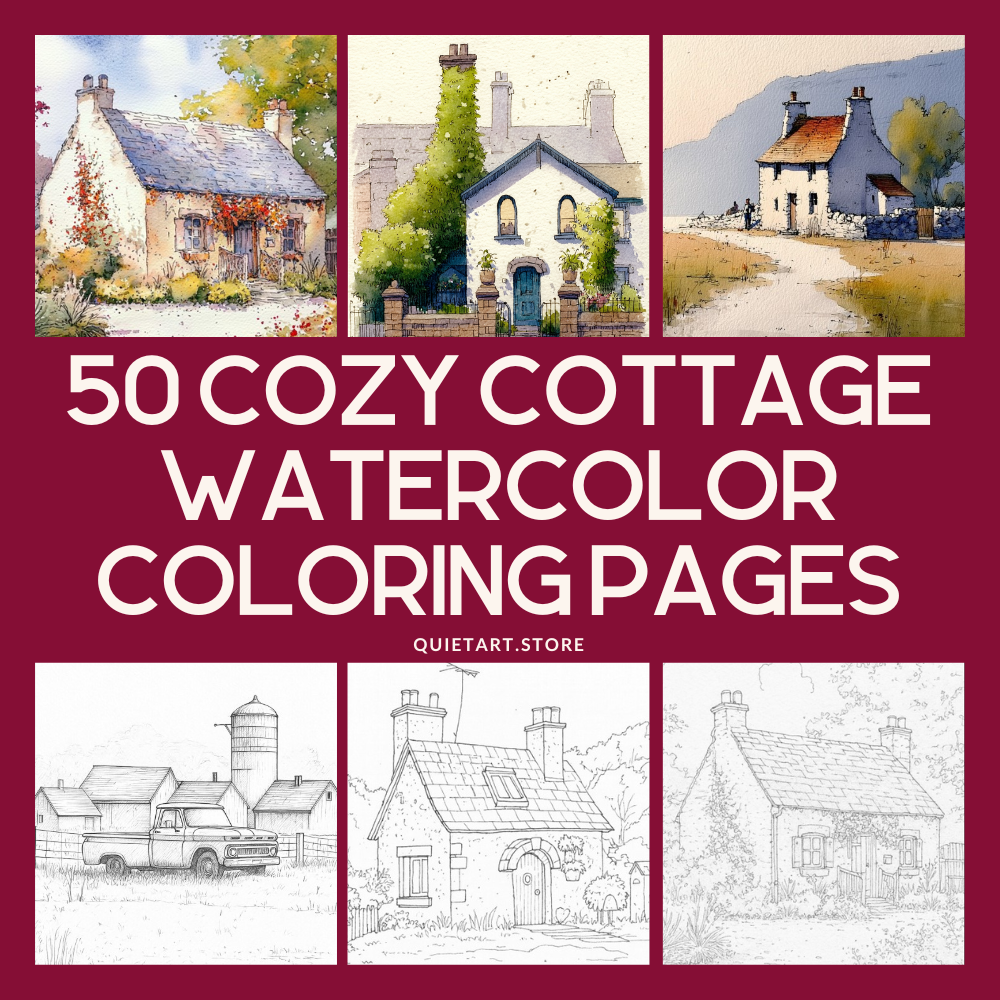 50 Cottage Watercolor Printable Coloring Pages (PDF Download)