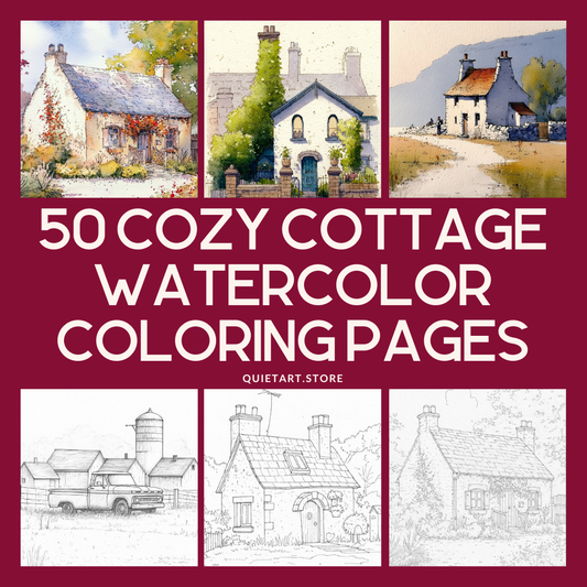 50 Cottage Watercolor Printable Coloring Pages (PDF Download)