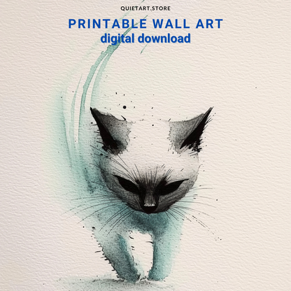 Fragmented Spirit – Minimalist Watercolor Cat Printable Wall Art