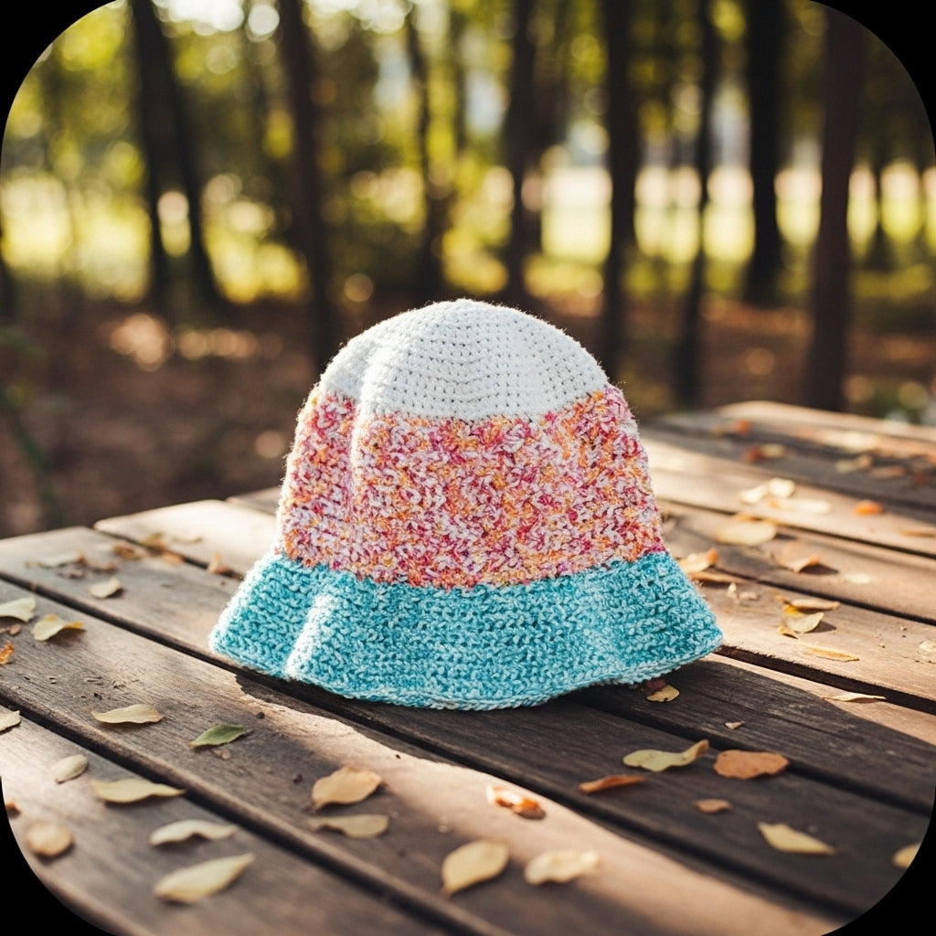 Fuzzy Stripes Crochet Bucket Hat Pattern (PDF Download)