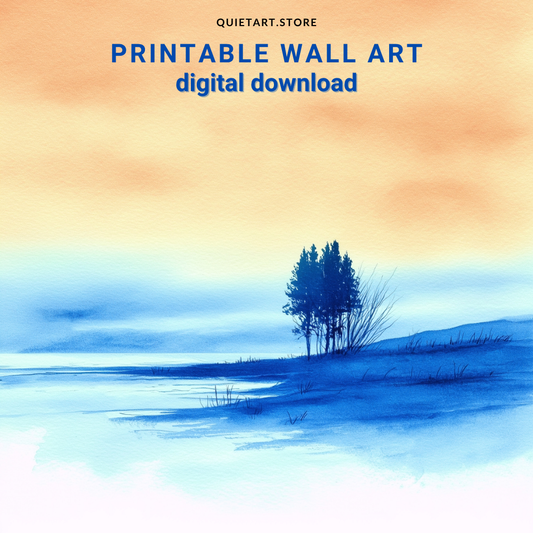 Quiet Lakeside Light – Minimalist Watercolor Landscape Printable Wall Art