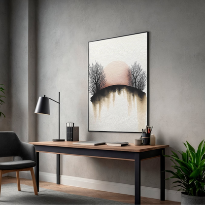 Red Dusk Grove – Minimalist Watercolor Sunset Printable Wall Art