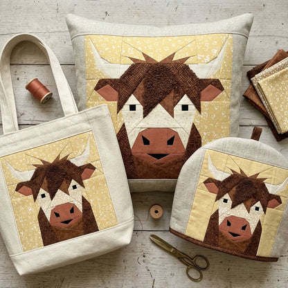 Scottish Coo Quilt Block FPP Pattern - 3 Sizes (PDF Download)
