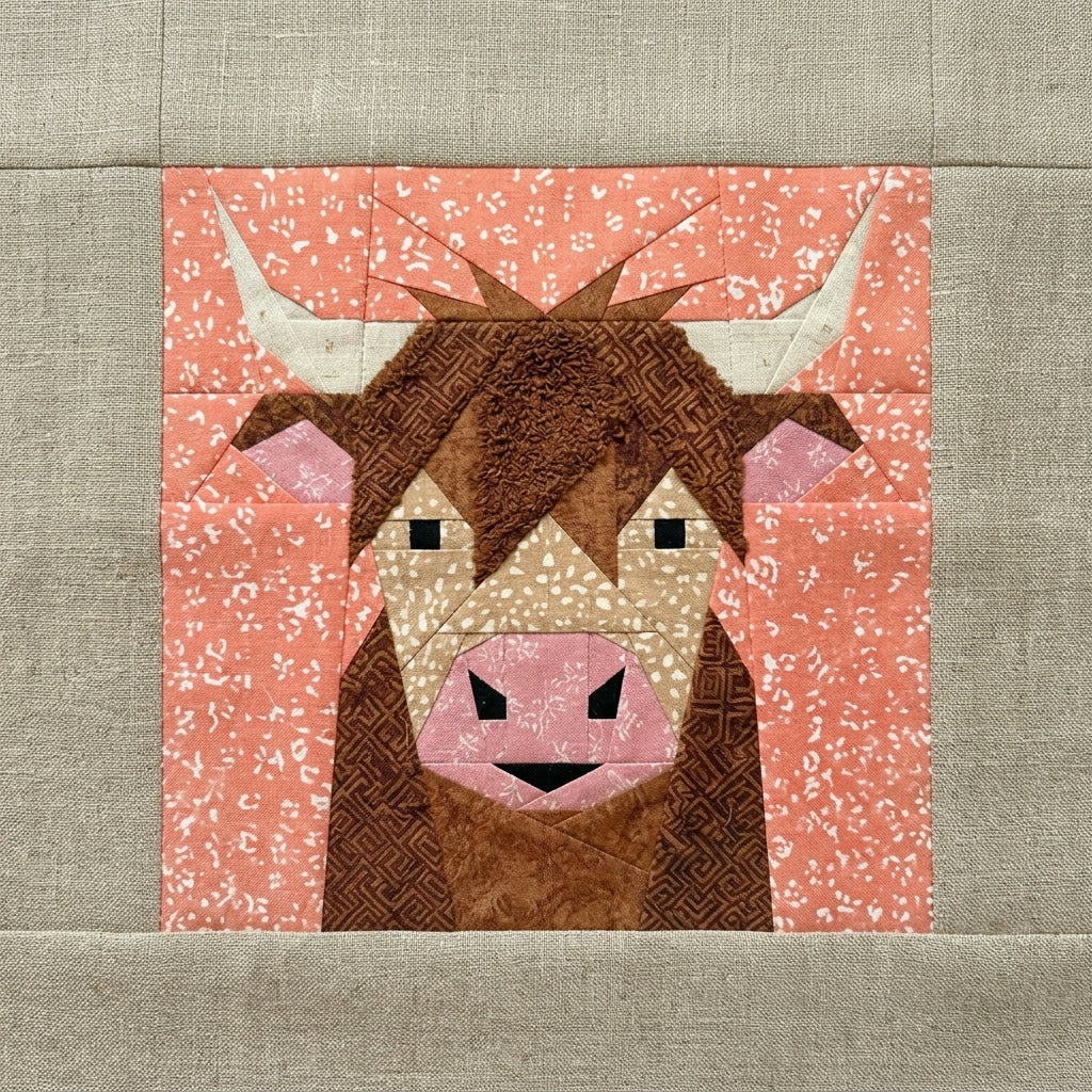 Scottish Coo Quilt Block FPP Pattern - 3 Sizes (PDF Download)