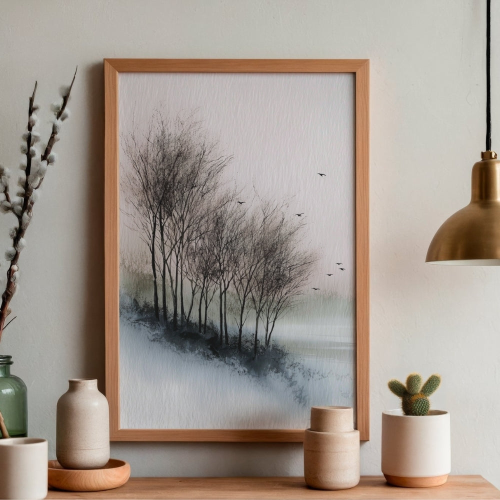 Soft Winter Flight – Minimalist Watercolor Landscape Printable Wall Art