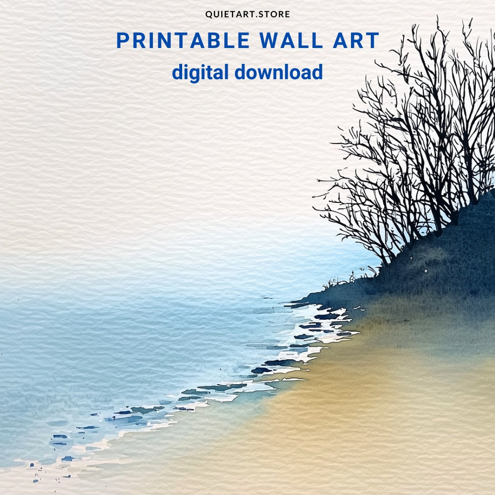 Soft Water Edge – Minimalist Watercolor Shoreline Printable Wall Art