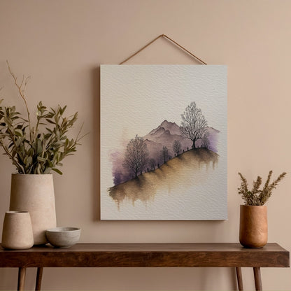 Violet Mountains – Minimalist Watercolor Landscape Printable Wall Art