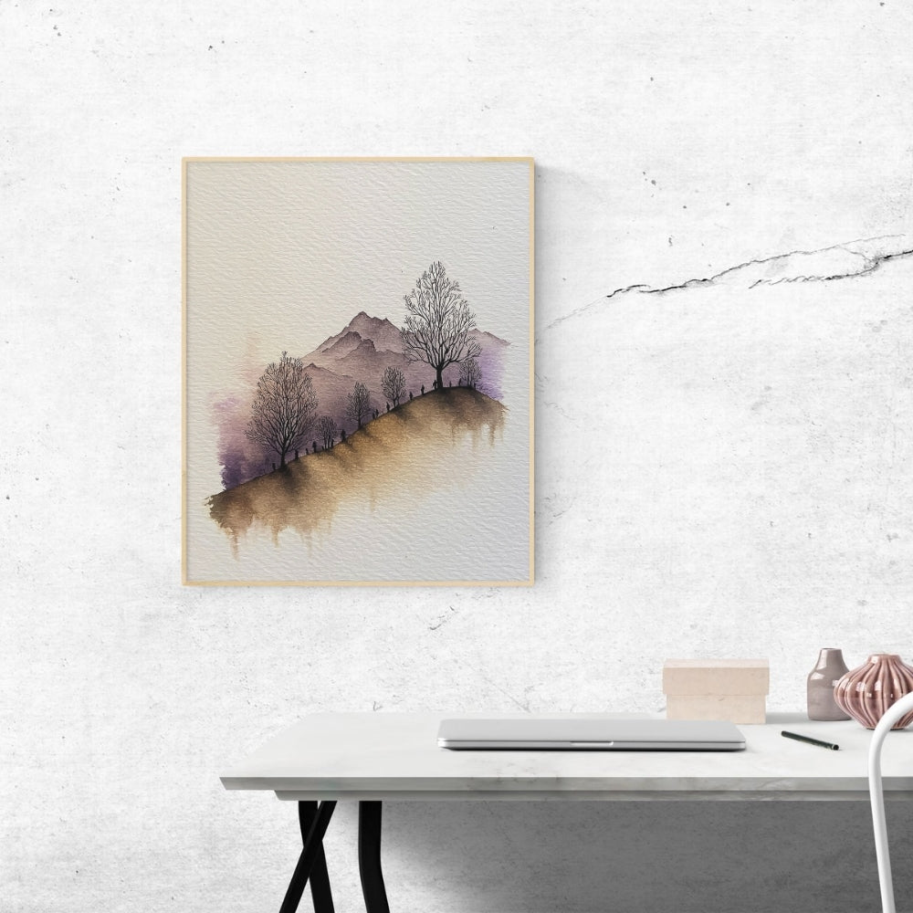 Violet Mountains – Minimalist Watercolor Landscape Printable Wall Art