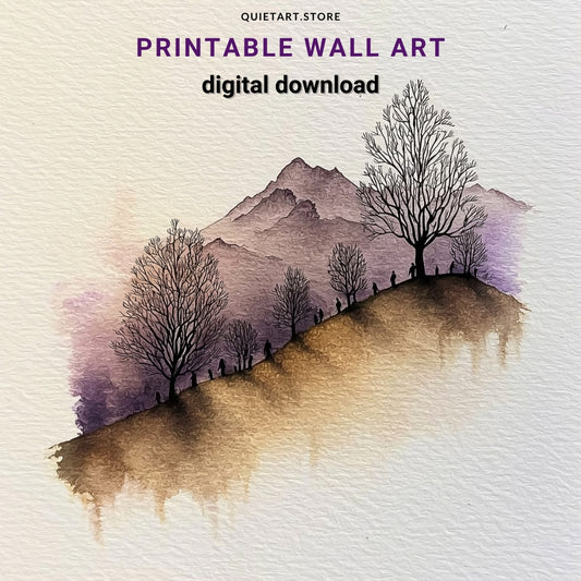 Violet Mountains – Minimalist Watercolor Landscape Printable Wall Art