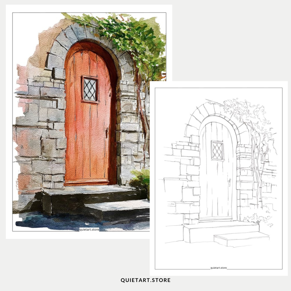 15 Door & Window Watercolor Printable Coloring Pages (PDF Download)
