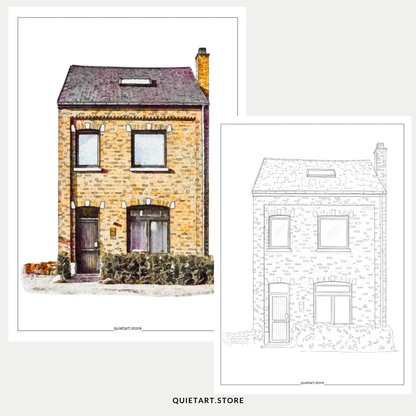 25 House Portrait Watercolor Printable Coloring Pages (PDF Download)