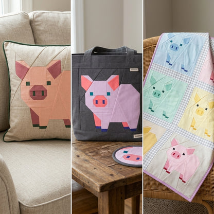 Piglet Quilt Block FPP Pattern - 3 Sizes (PDF Download)