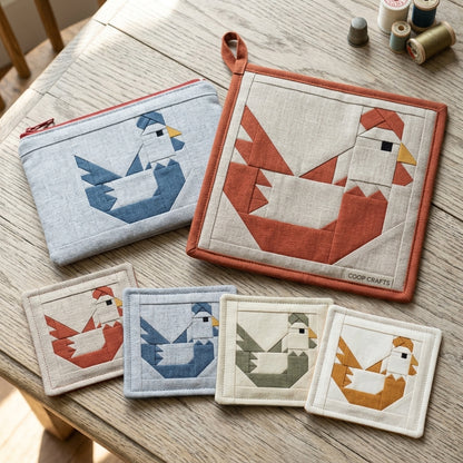 Rooster Quilt Block FPP Pattern - 3 Sizes (PDF Download)