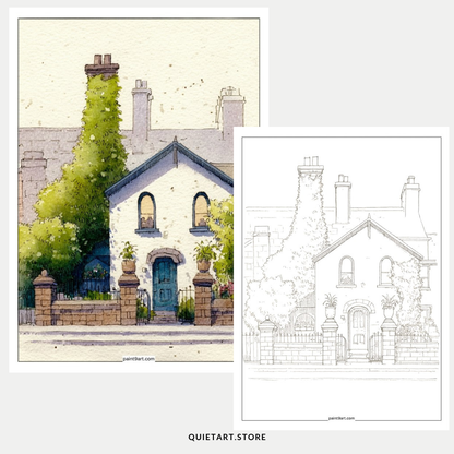 40 Rustic House Watercolor Printable Coloring Pages (PDF Download)