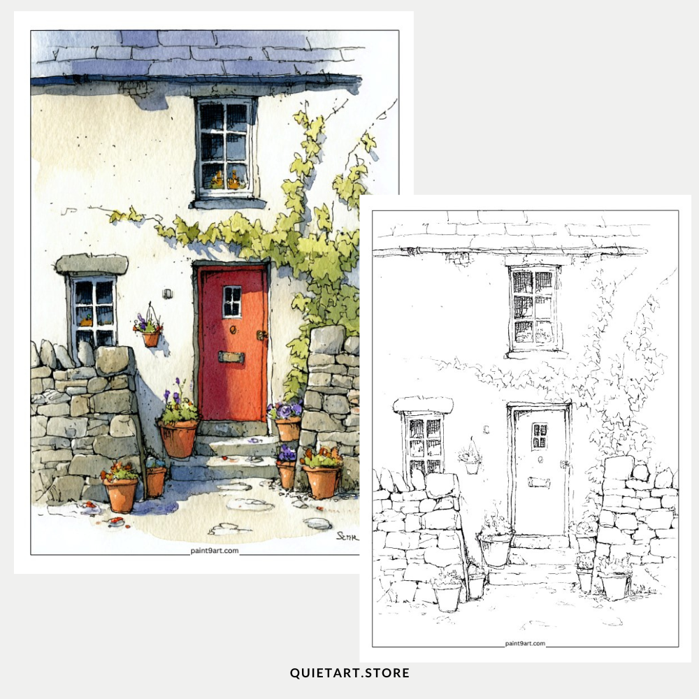 40 Rustic House Watercolor Printable Coloring Pages (PDF Download)
