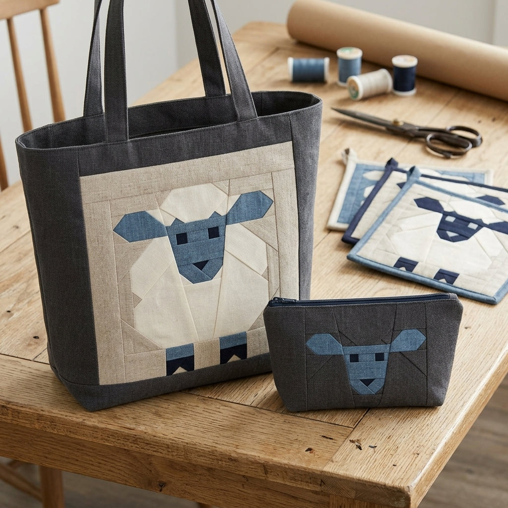 Pure White Sheep Quilt Block FPP Pattern - 3 Sizes (PDF Download)