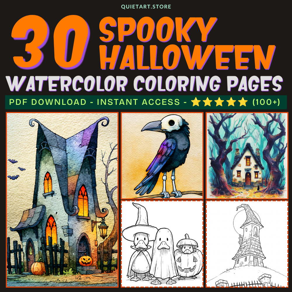 30+ Spooky Halloween Watercolor Coloring Pages (PDF Download)