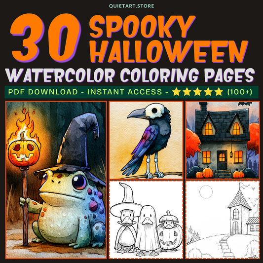 30 Spooky Halloween Watercolor Coloring Pages (PDF Download)