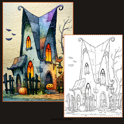 30 Spooky Halloween Watercolor Coloring Pages (PDF Download)