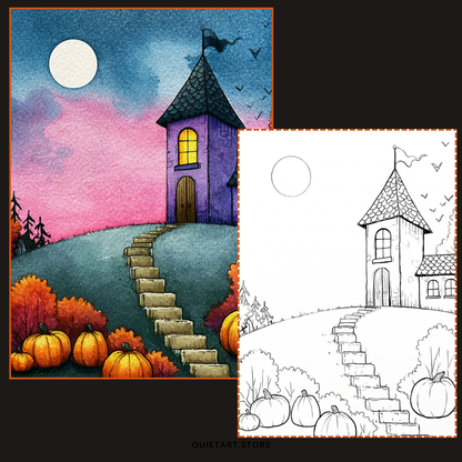 30 Spooky Halloween Watercolor Coloring Pages (PDF Download)