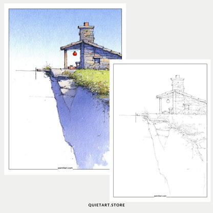 50 Tiny Cabin Watercolor Printable Coloring Pages (PDF Download)