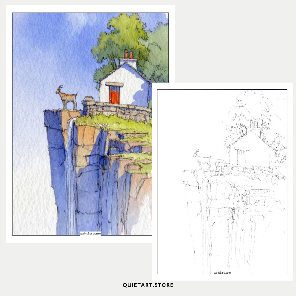 50 Tiny Cabin Watercolor Printable Coloring Pages (PDF Download)